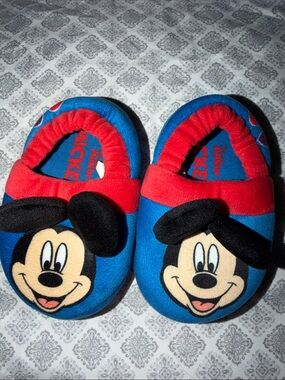 Disney Blue and Red Mickey Mouse Plush Slip-On Slippers